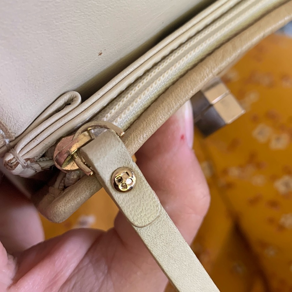 Kate Spade Vintage Trifold Cream Tan Leather  Wallet Gold Turn Lock Coin Purse - Picture 5 of 14